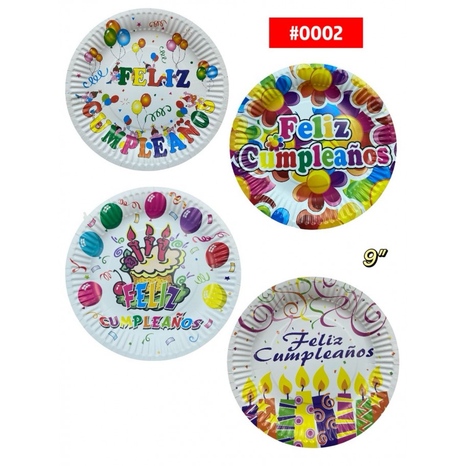 PLATOS DE 9" FELIZ CUMPLEAÑOS 10uds #0002 P.U
