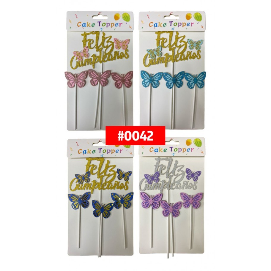 TOPPER FELIZ CUMPLEAÑOS CON MARIPOSAS #0042 P.U