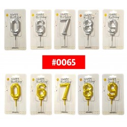 VELA NUMERO PLATEADO DORADO #0065