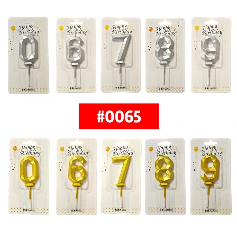 VELA NUMERO PLATEADO DORADO #0065