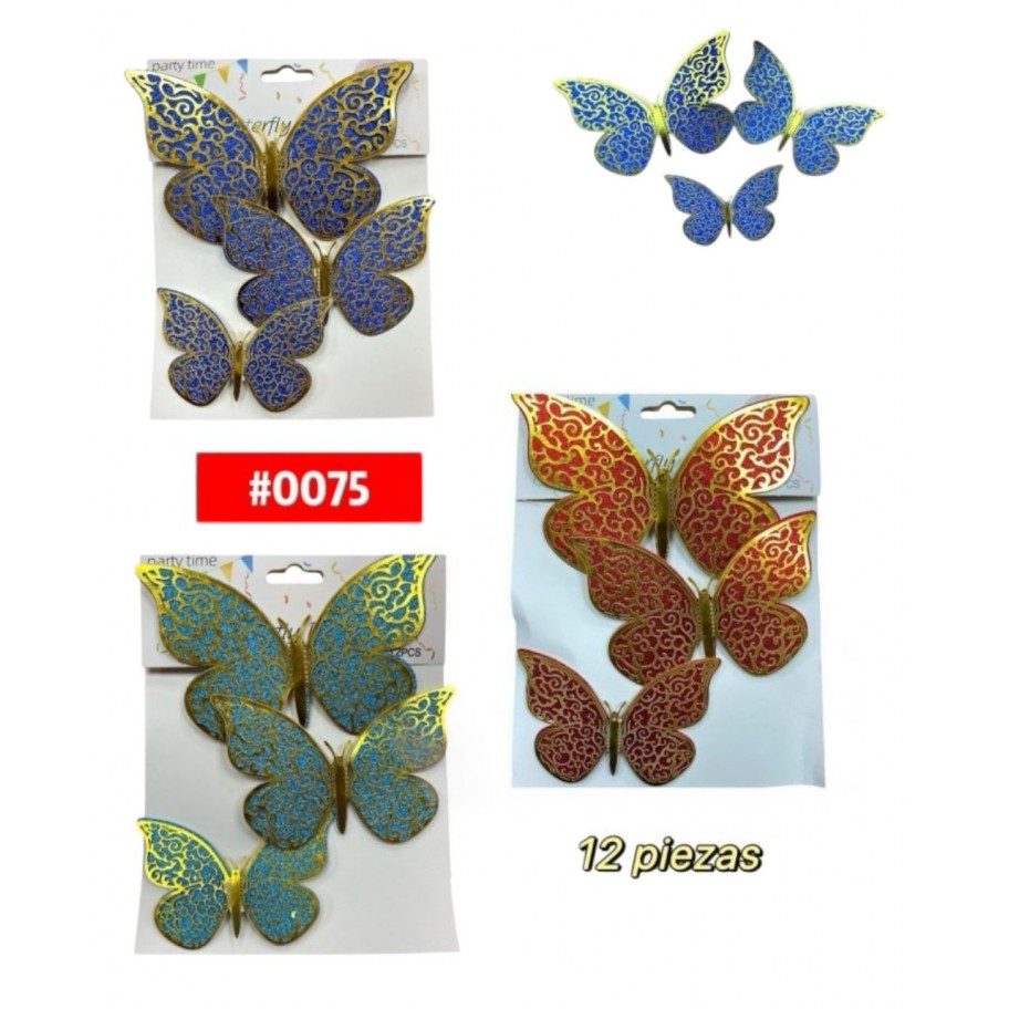 MARIPOSAS 3D DORADAS DECORATIVAS 12uds #0075