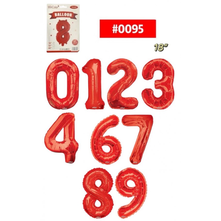 GLOBO FOIL 18" NUMERO ROJO #0095