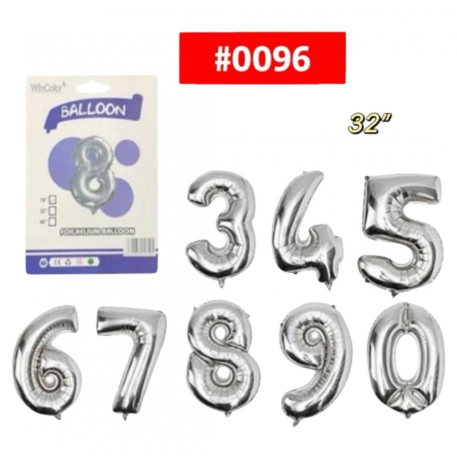GLOBO FOIL 32" NUMERO PLATEADO #0096