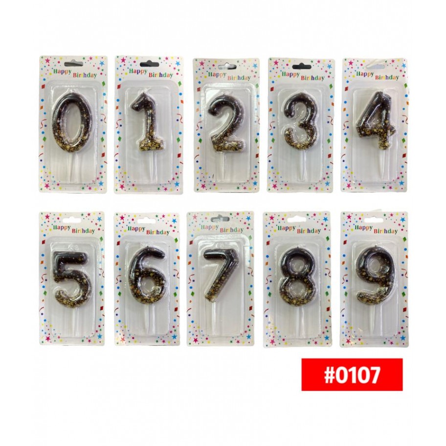 VELA NUMERO NEGRO BRILLANTES #0107