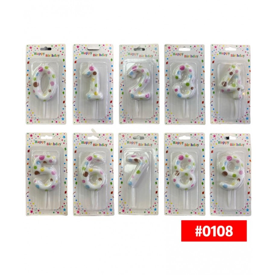 VELA NUMERO PUNTOS COLORES #0108