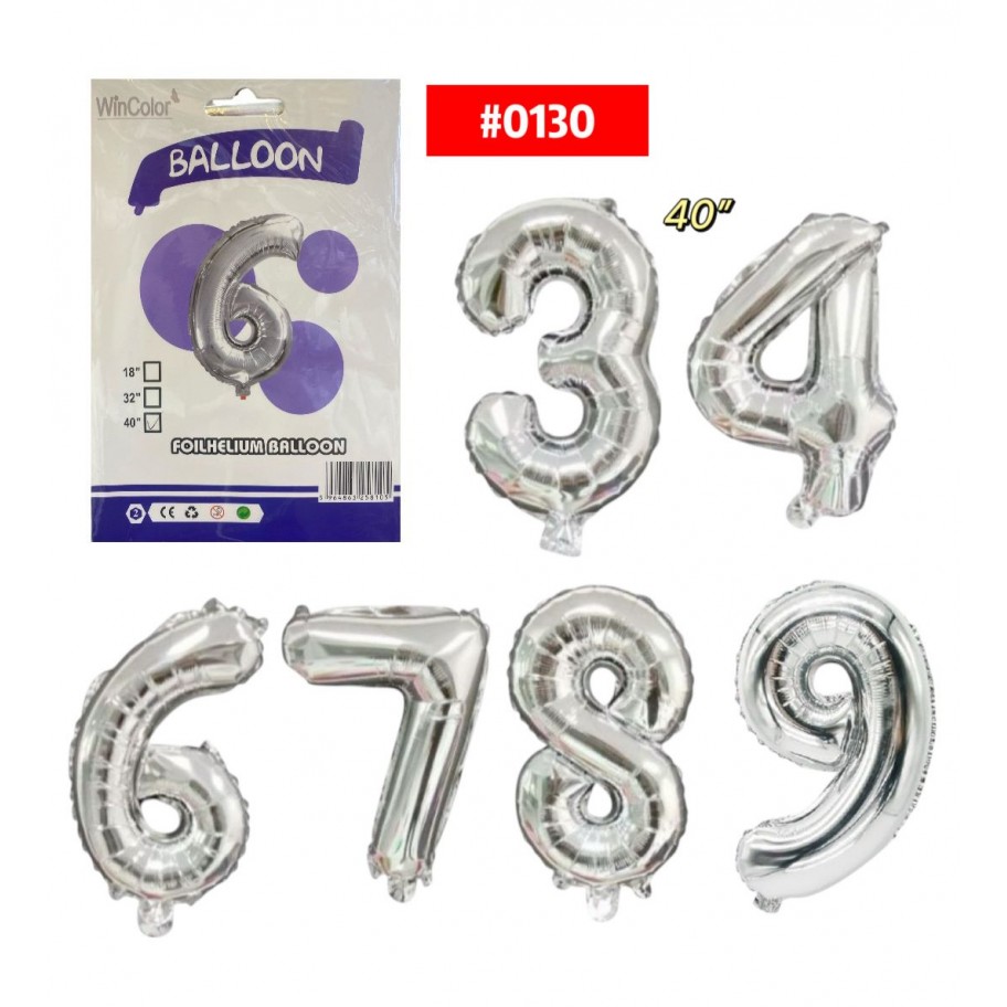 GLOBO FOIL 40" NUMERO PLATEADO #0130