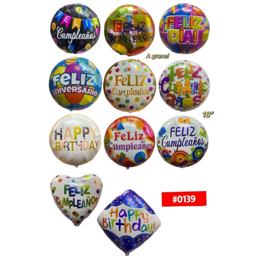 GLOBO FOIL 18" FELIZ CUMPLEAÑOS GRANEL #0139