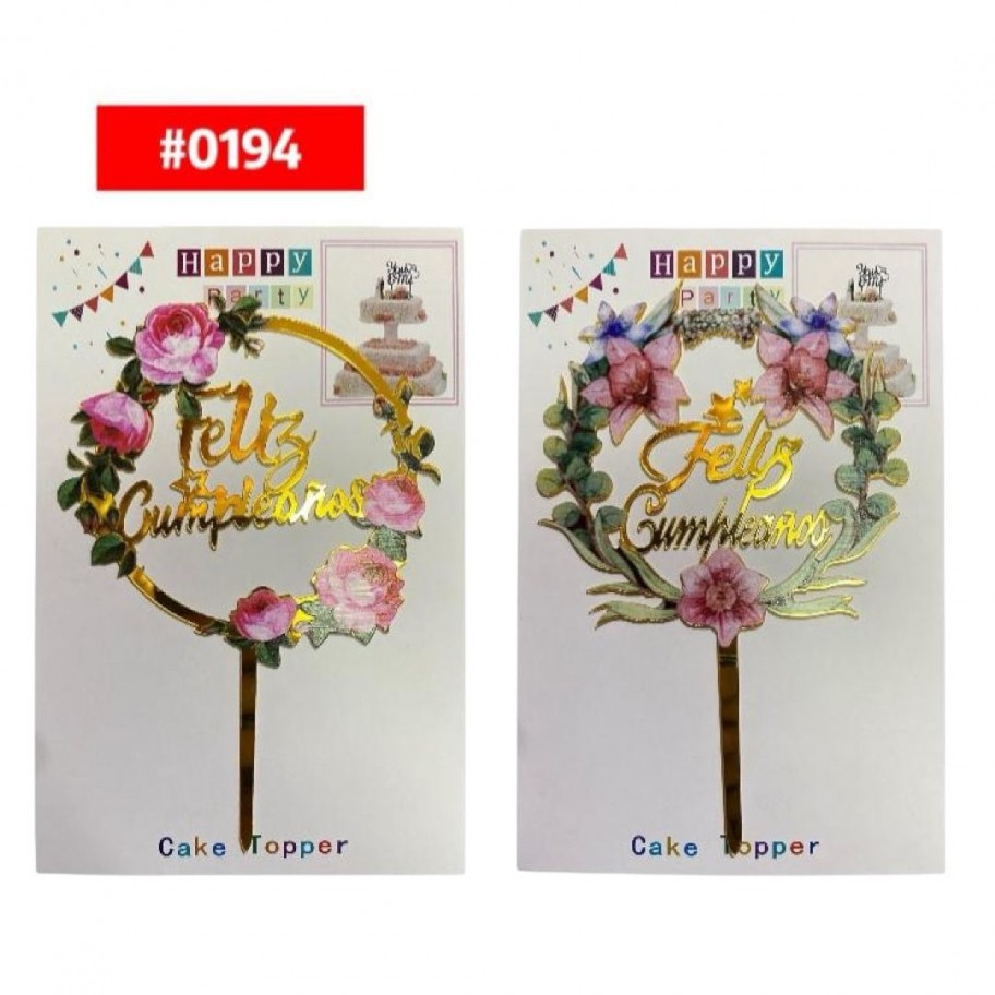 TOPPER FELIZ CUMPLEAÑOS FLORES #0194 P.U