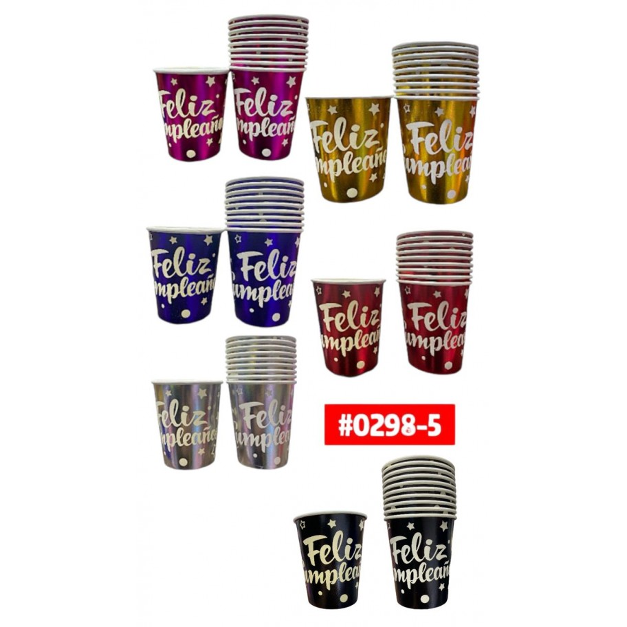 VASOS UNICOLOR FELIZ CUMPLEAÑOS 10uds #0298-5