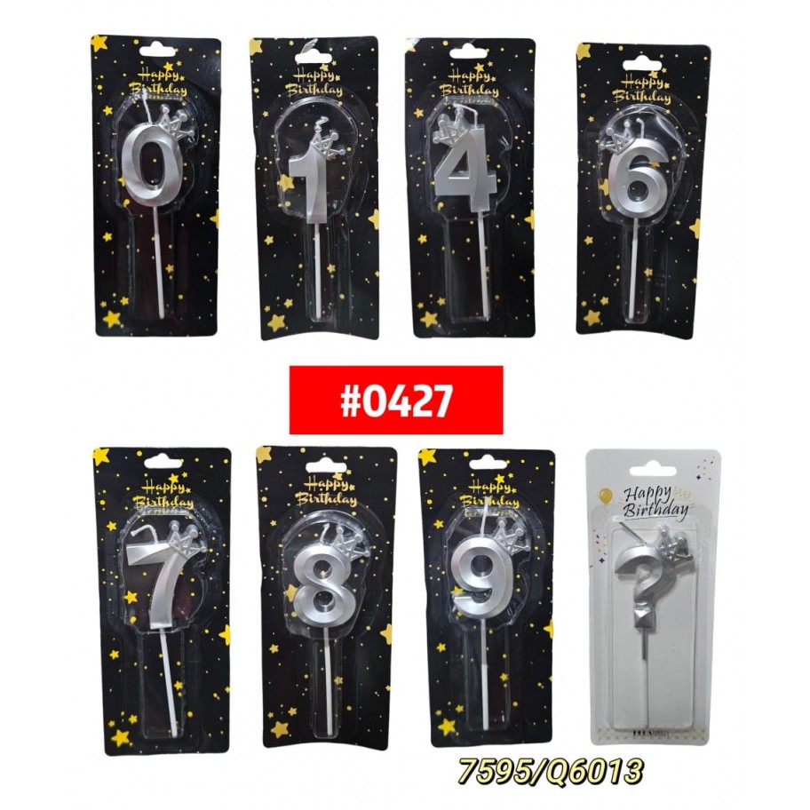 VELA NUMERO CORONA PLATEADA #0427/Q6013/Q7595