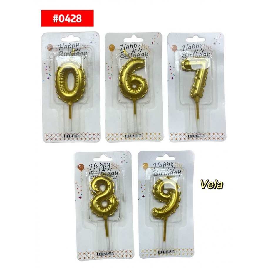 VELA NUMERO GLOBO DORADO #0428