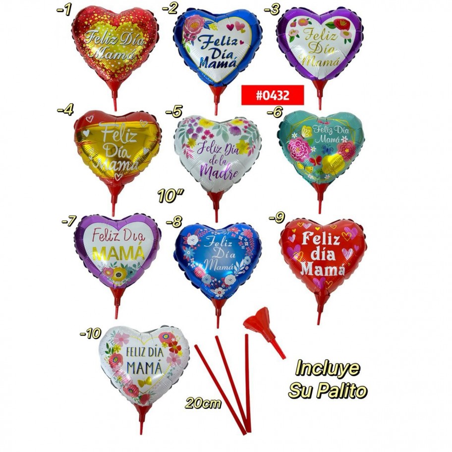 GLOBO FOIL 10" CON PALITO FELIZ DIA DE LA MADRE GRANEL #0432