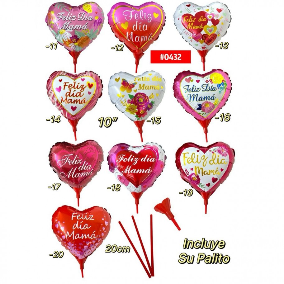 GLOBO FOIL 10" CON PALITO FELIZ DIA DE LA MADRE GRANEL #0432