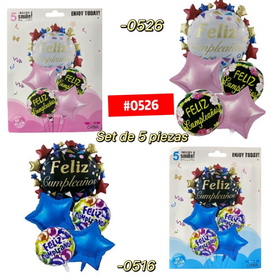 SET DE GLOBOS FELIZ CUMPLEAÑOS 5pcs #0526