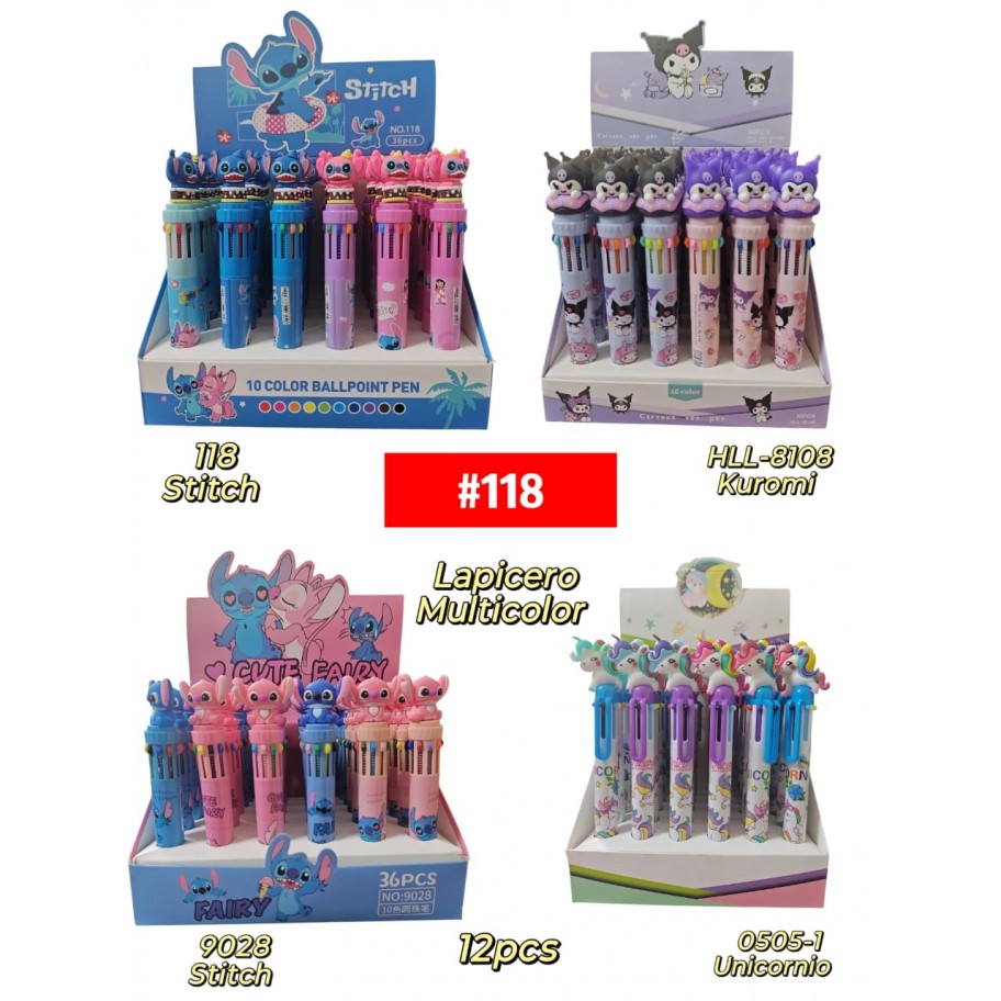 LAPICERO MULTICOLOR STITCH KUROMI UNICORNIO 12uds #118