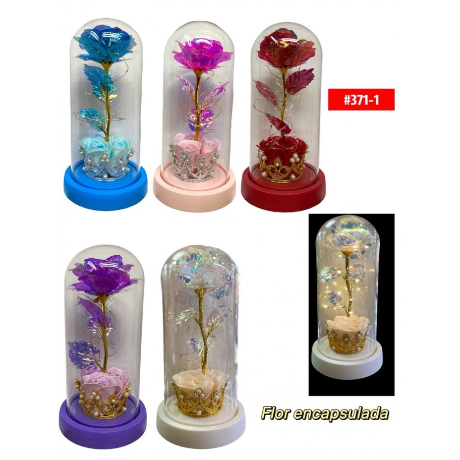 ROSA ENCAPSULADA CON CORONA CON LUCES LED #371-1 P.U