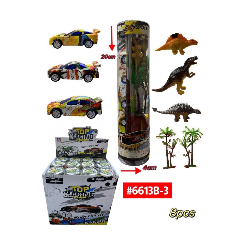 TUBO CARRITOS CON DINOSAURIOS 8pcs #6613B-3 P.U