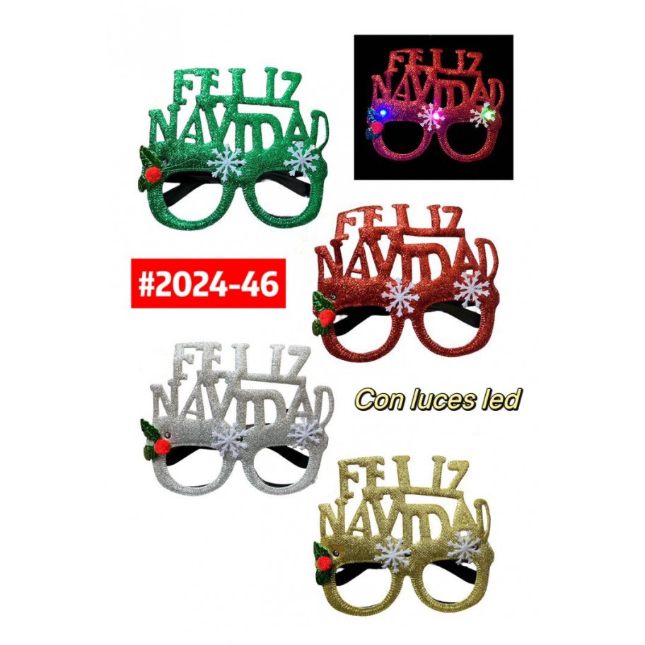 LENTES FELIZ NAVIDAD CON LUCES #2024-46 P.U