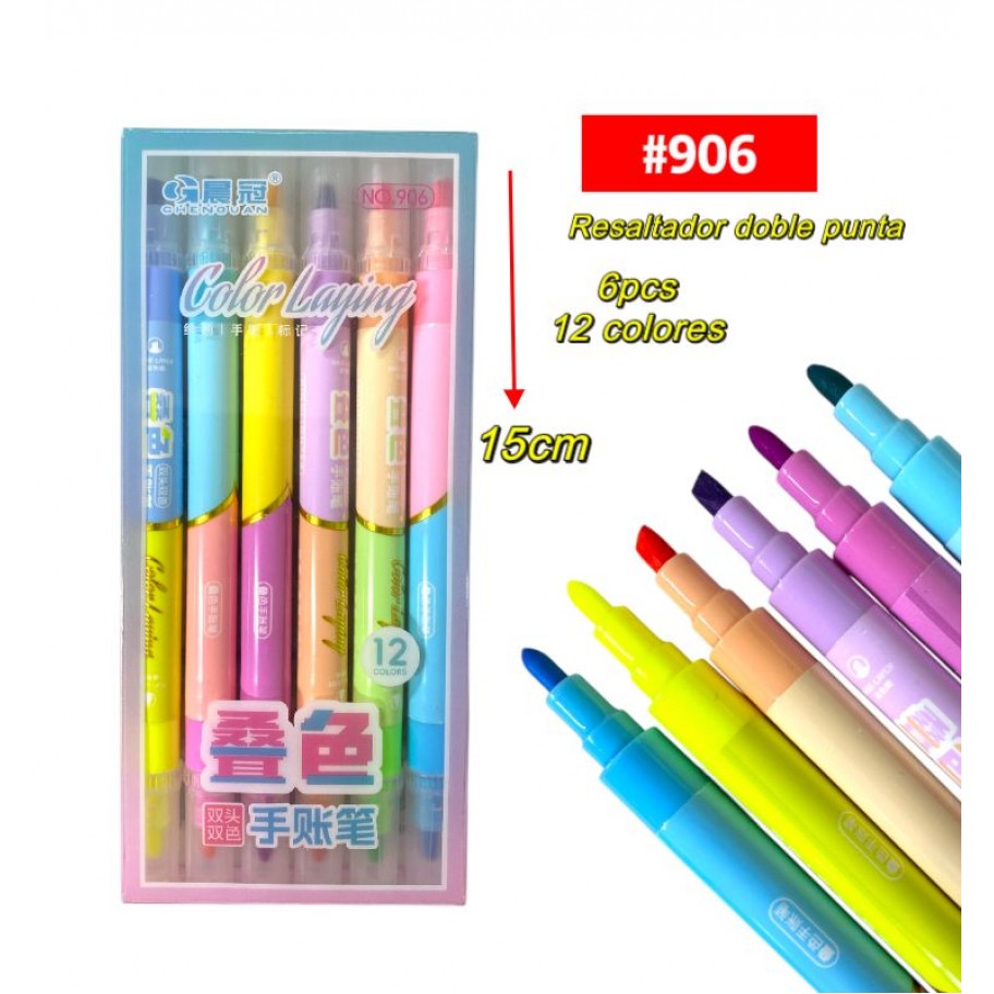 RESALTADOR DOBLE PUNTA 6uds #906