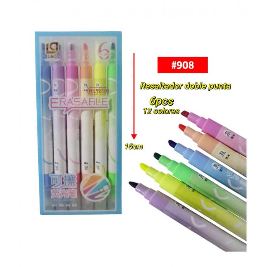 RESALTADOR DOBLE PUNTA 6uds #908