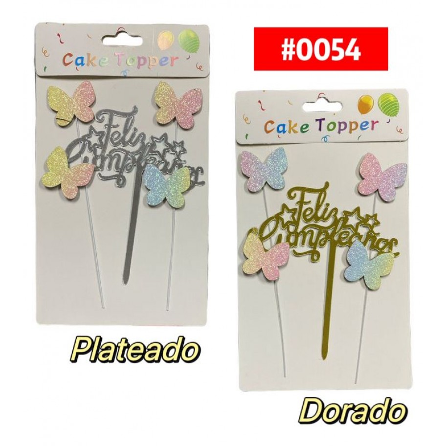TOPPER FELIZ CUMPLEAÑOS CON MARIPOSAS #0054 P.U