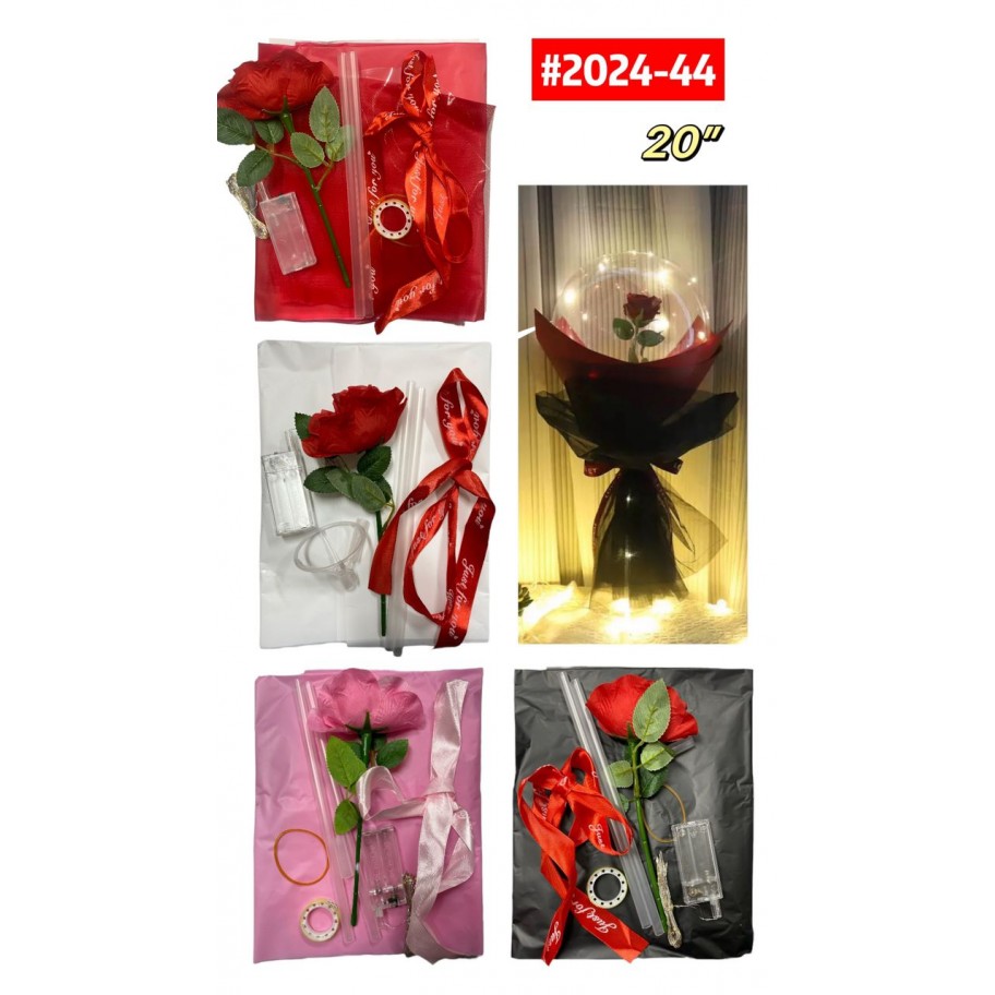 GLOBO BURBUJA 20" CON ROSA Y LUCES LED #2024-44