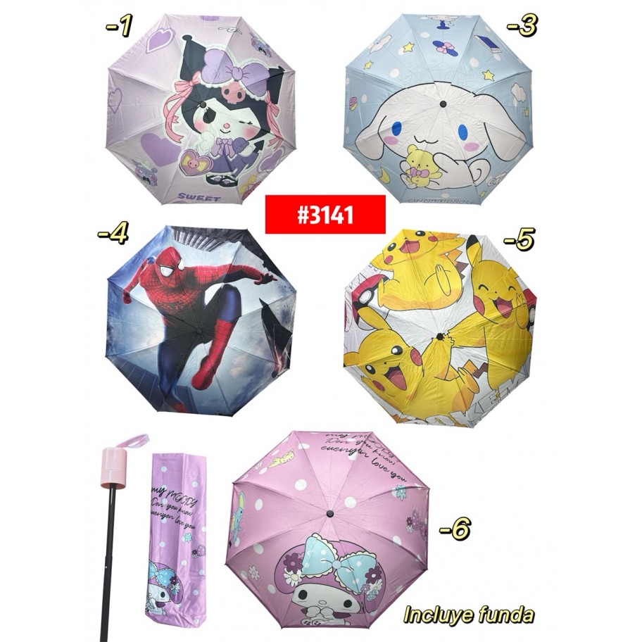 PARAGUAS INFANTIL SANRIO SPIDERMAN PIKACHU #3141 P.U