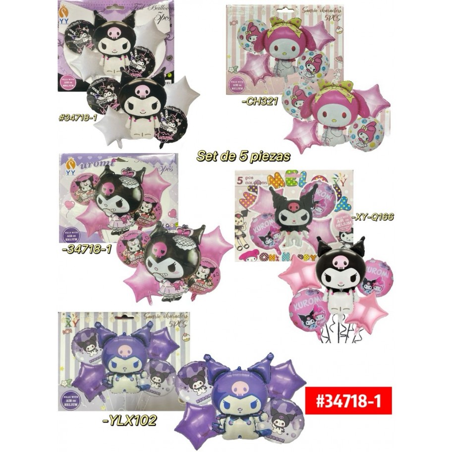 SET DE GLOBOS KUROMI/MELODY 5pcs #34718-1