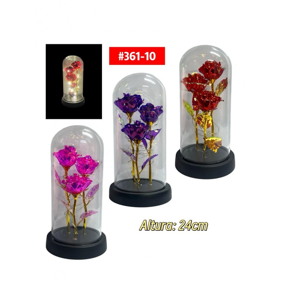 TRIO DE ROSAS ENCAPSULADAS CON LUCES LED #361-10