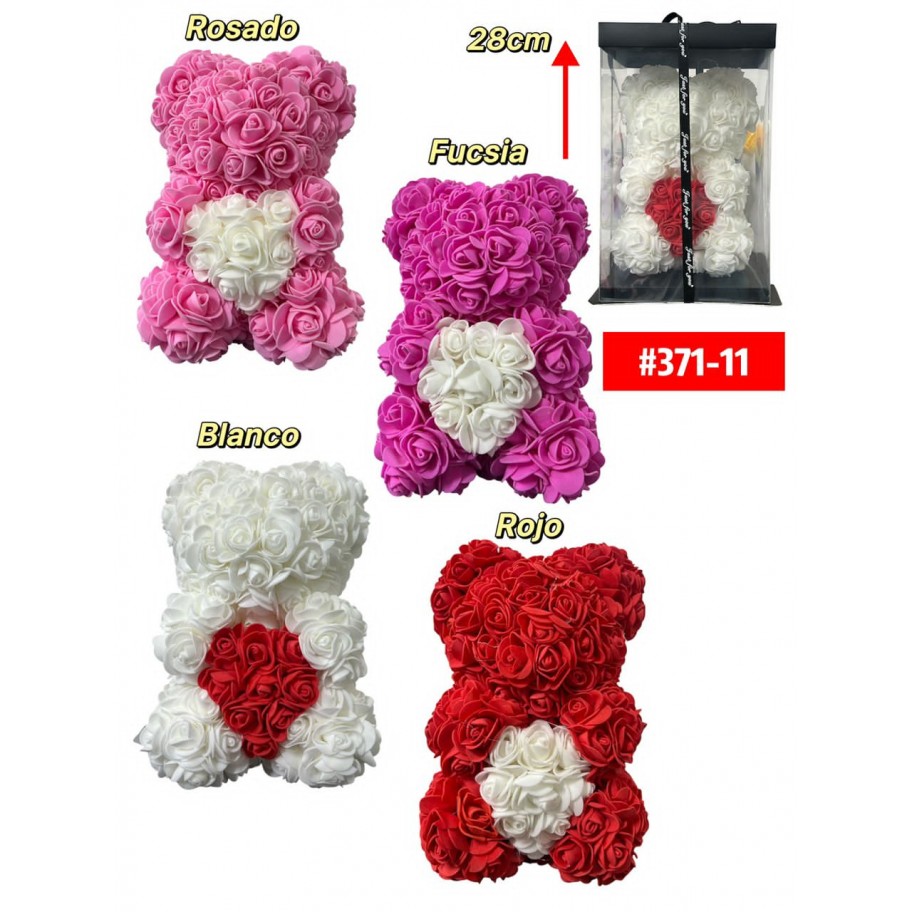 OSO CON CORAZON HECHO CON ROSAS DE FOAMI #371-11