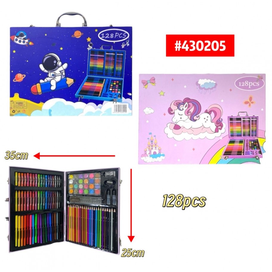 KIT ESCOLAR ASTRONAUTA/UNICORNIO DE COLORES 128pcs #430205