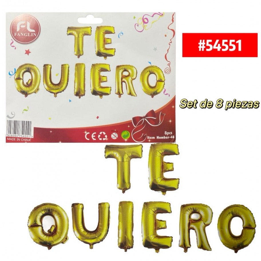 KIT DE GLOBOS TE QUIERO DORADO 8 PCS #54551 PROMO