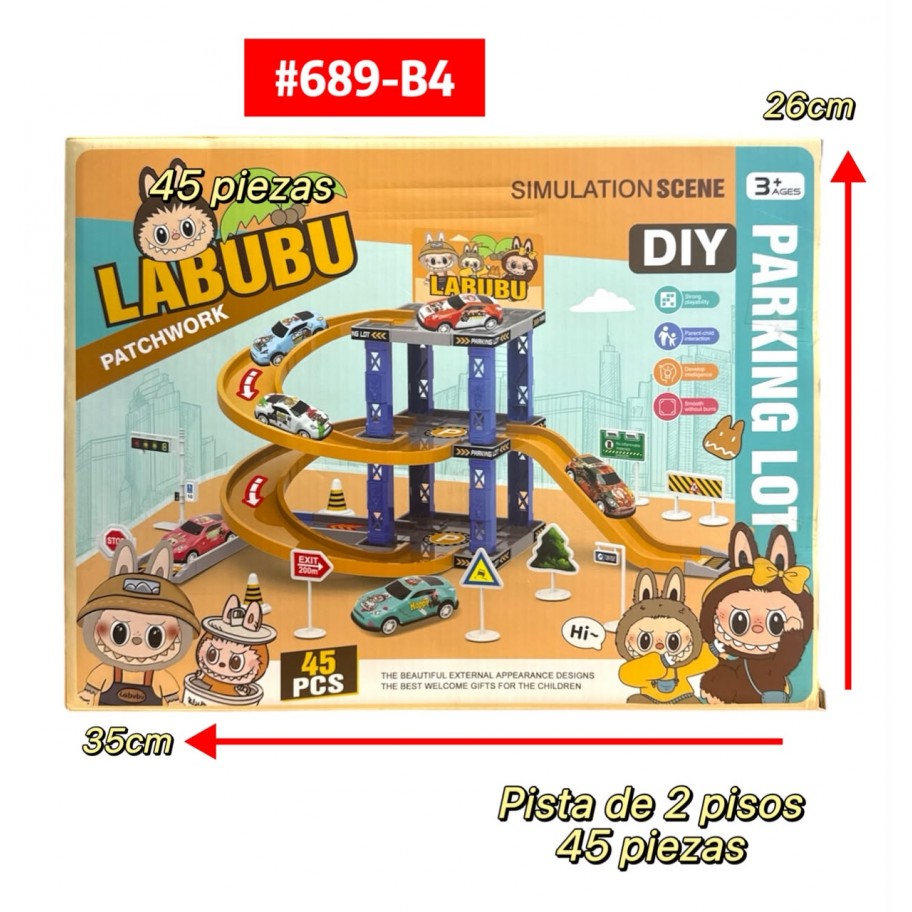 PISTA DE CARROS 2 PISOS LABUBU 45pcs #689-B4 PROMO