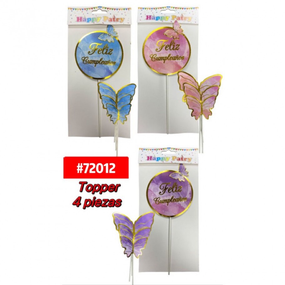 TOPPER FELIZ CUMPLEAÑOS CON MARIPOSAS 4uds #72012 P.U