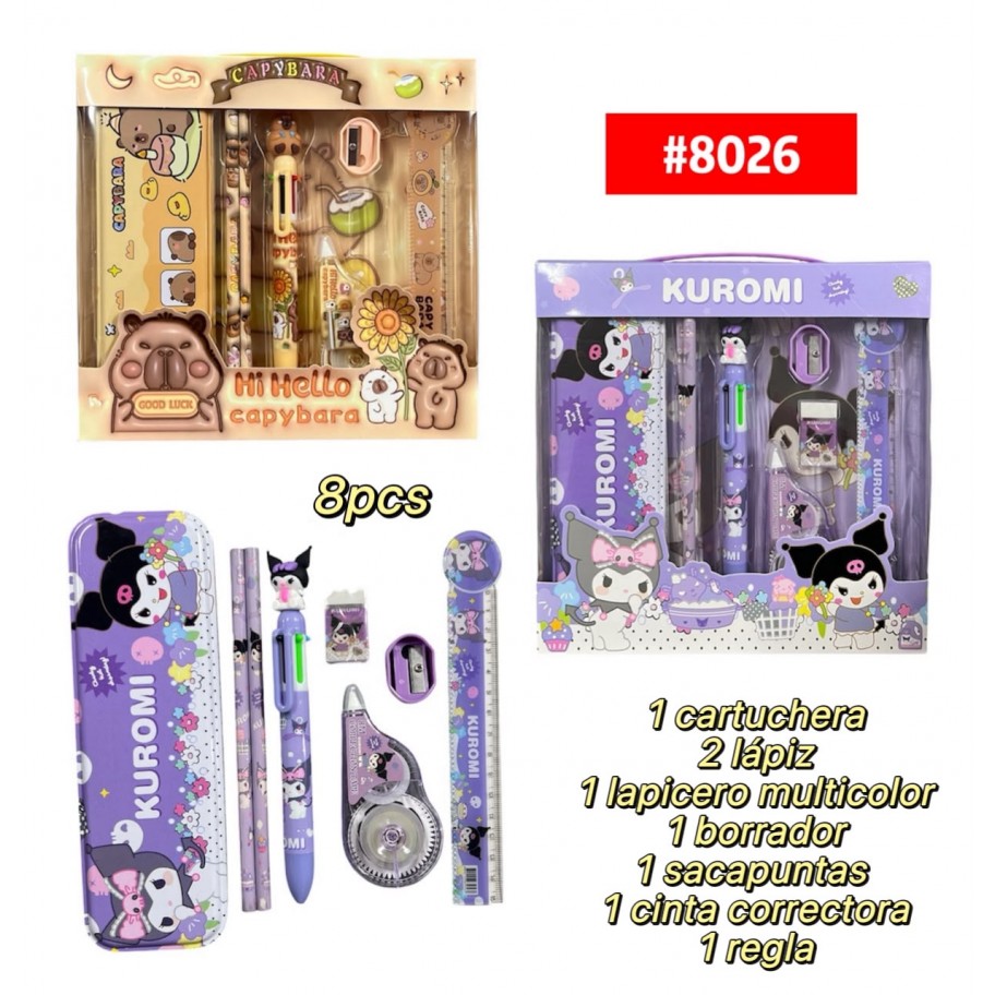 KIT ESCOLAR CAPYBARA KUROMI 8pcs #8026