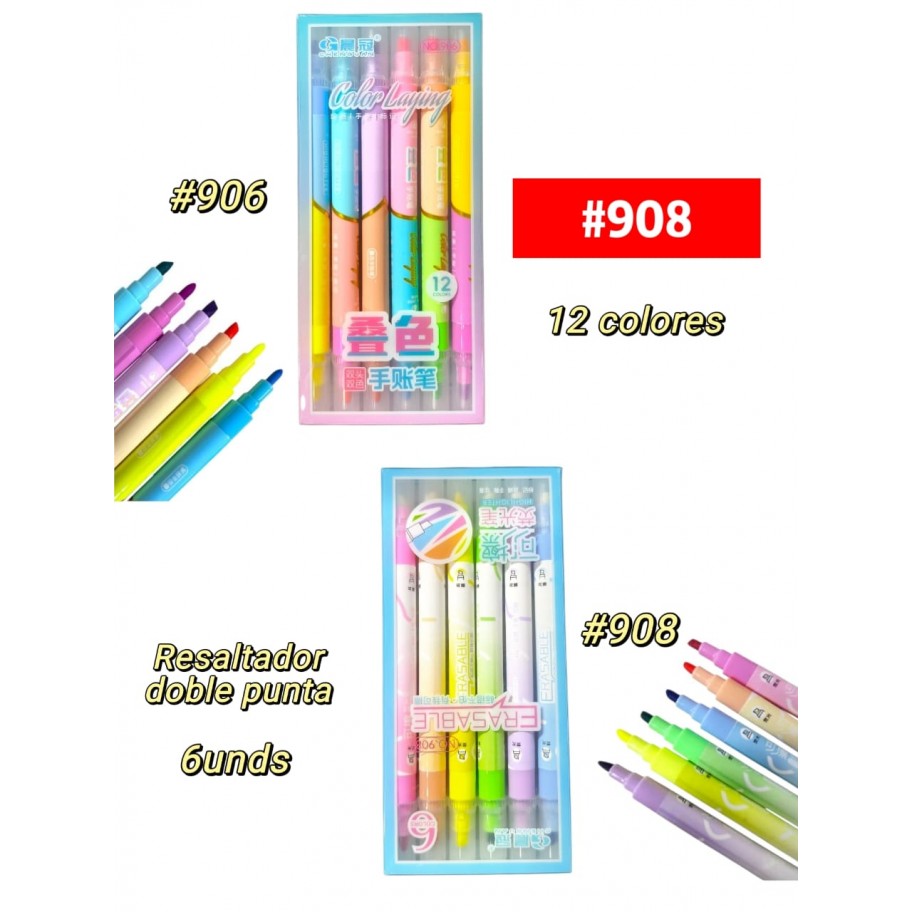 RESALTADOR DOBLE PUNTA 6uds #908 PROMO