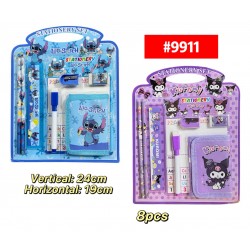KIT ESCOLAR CON BILLETERA STITCH KUROMI 8pcs #9911