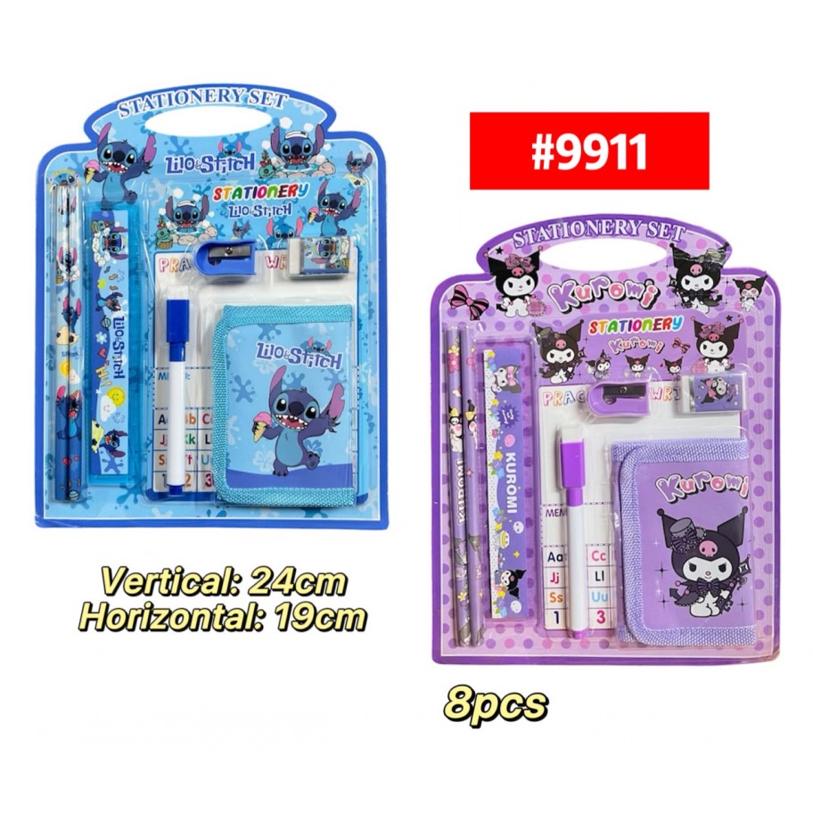 KIT ESCOLAR CON BILLETERA STITCH KUROMI 8pcs #9911