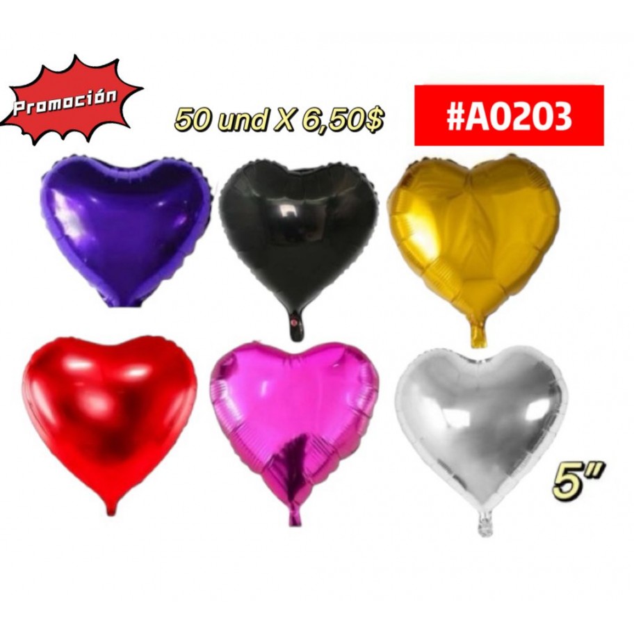 GLOBO FOIL 5" CORAZON x50uds GRANEL #A0203 PROMO