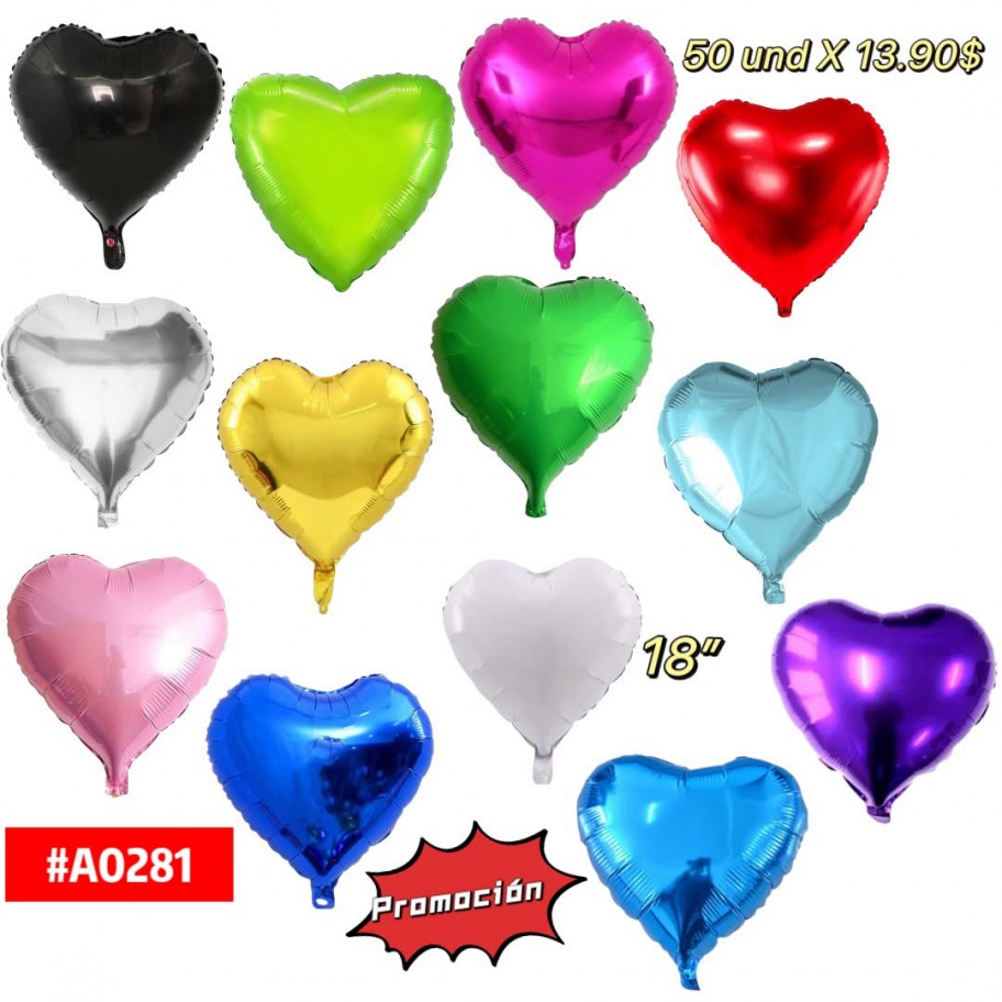 GLOBO FOIL 18" CORAZON x50uds GRANEL #A0281