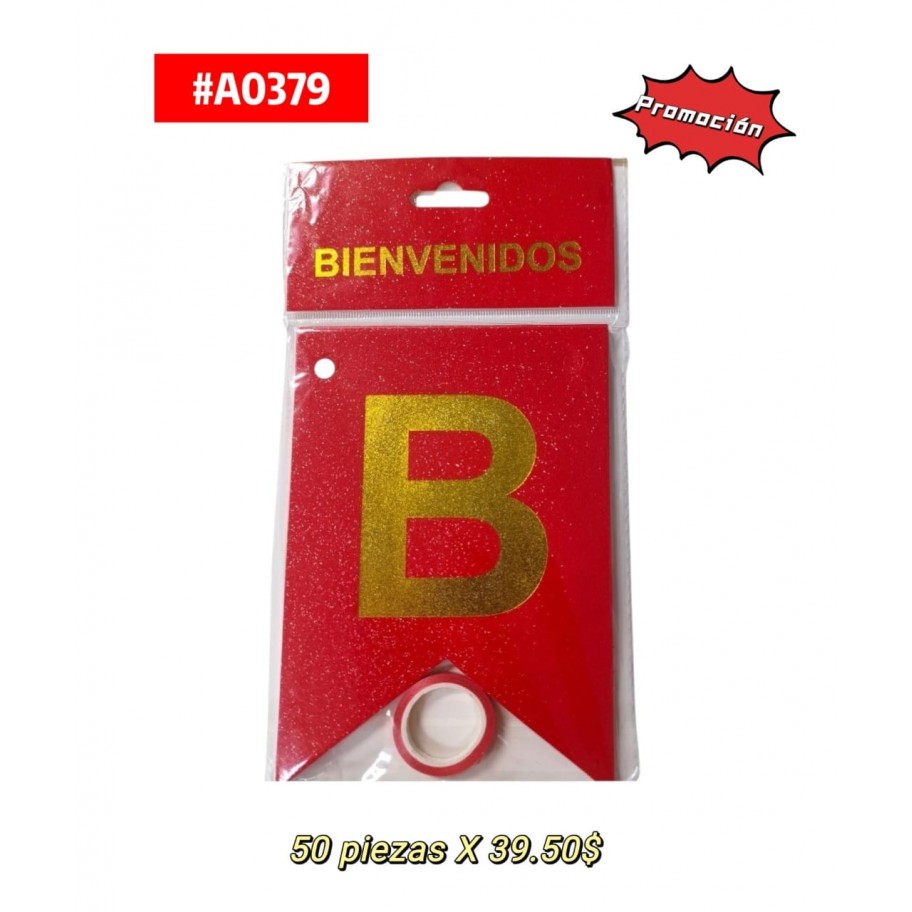 BANDERIN BIENVENIDOS ESCARCHADO *50uds #A0379 PROMO