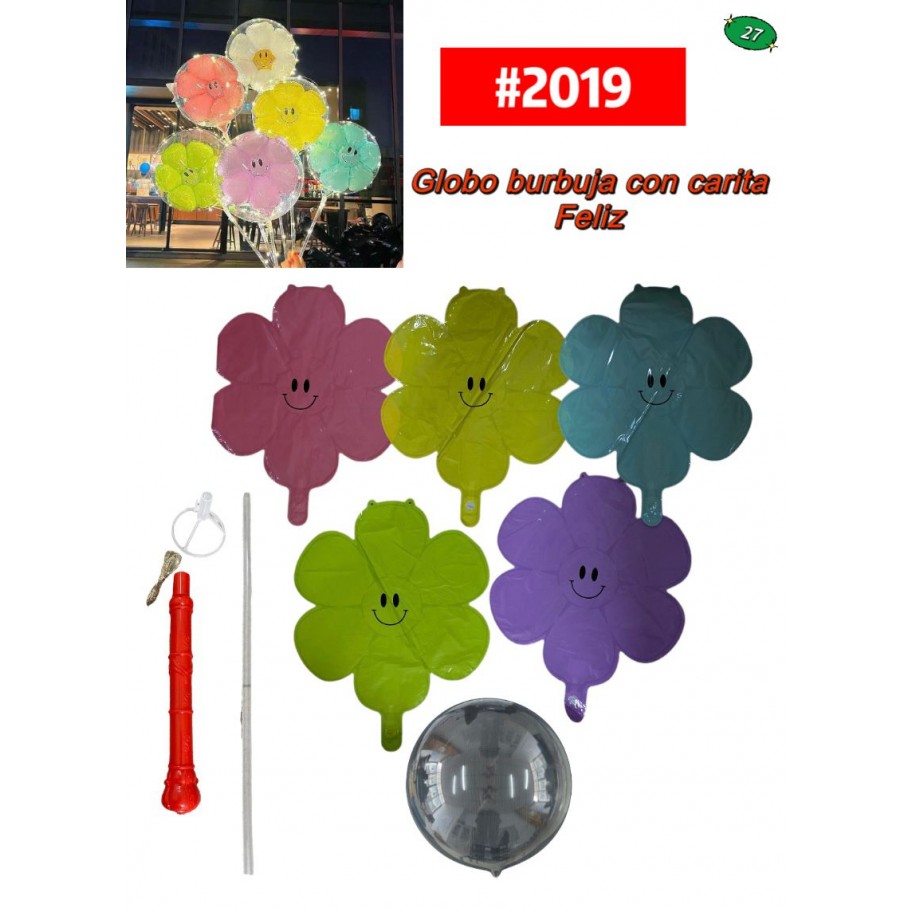 GLOBO BURBUJA CON CARITA FELIZ LUCES LED 24" #2019