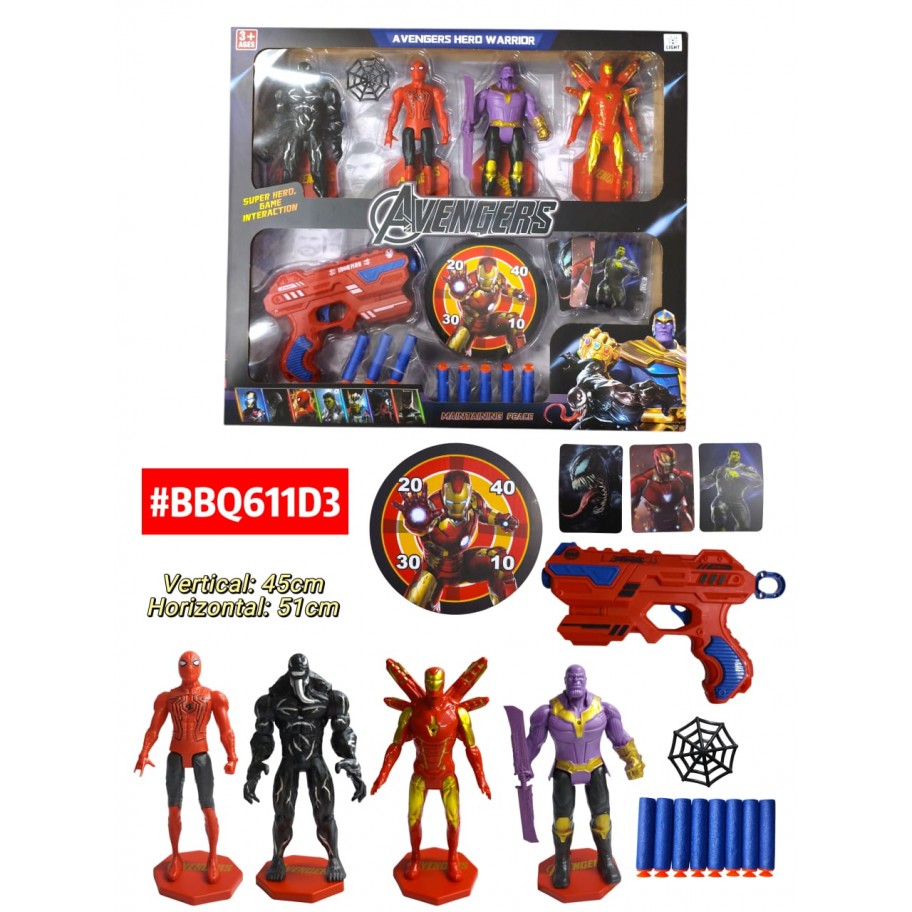 SET DE SUPERHEROES CON PISTOLA Y DARDOS #BBQ611D3