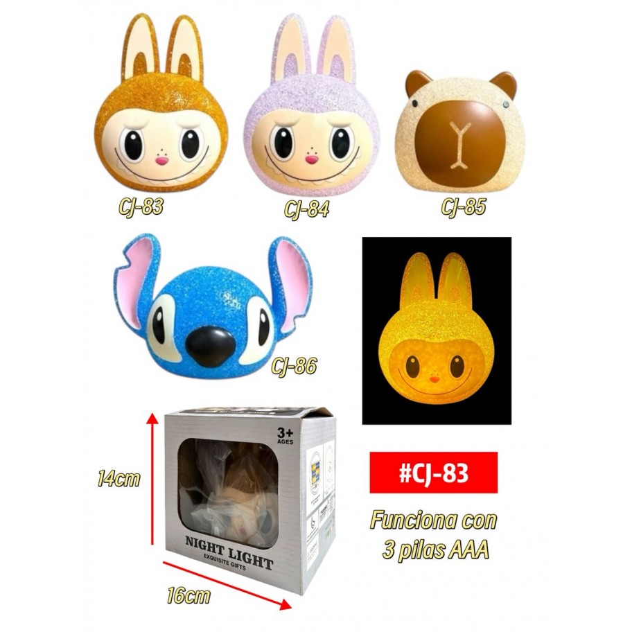 LAMPARA CARITA LABUBU CAPYBARA STITCH KUROMI #CJ-83