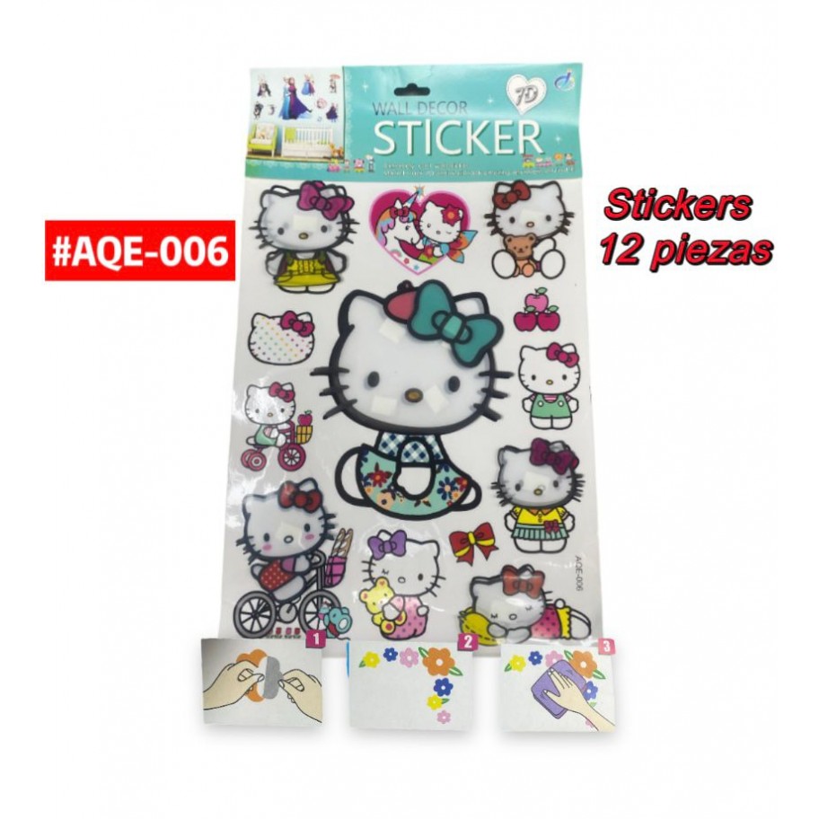 CALCOMANIAS HELLO KITTY 12pcs #AQE-006