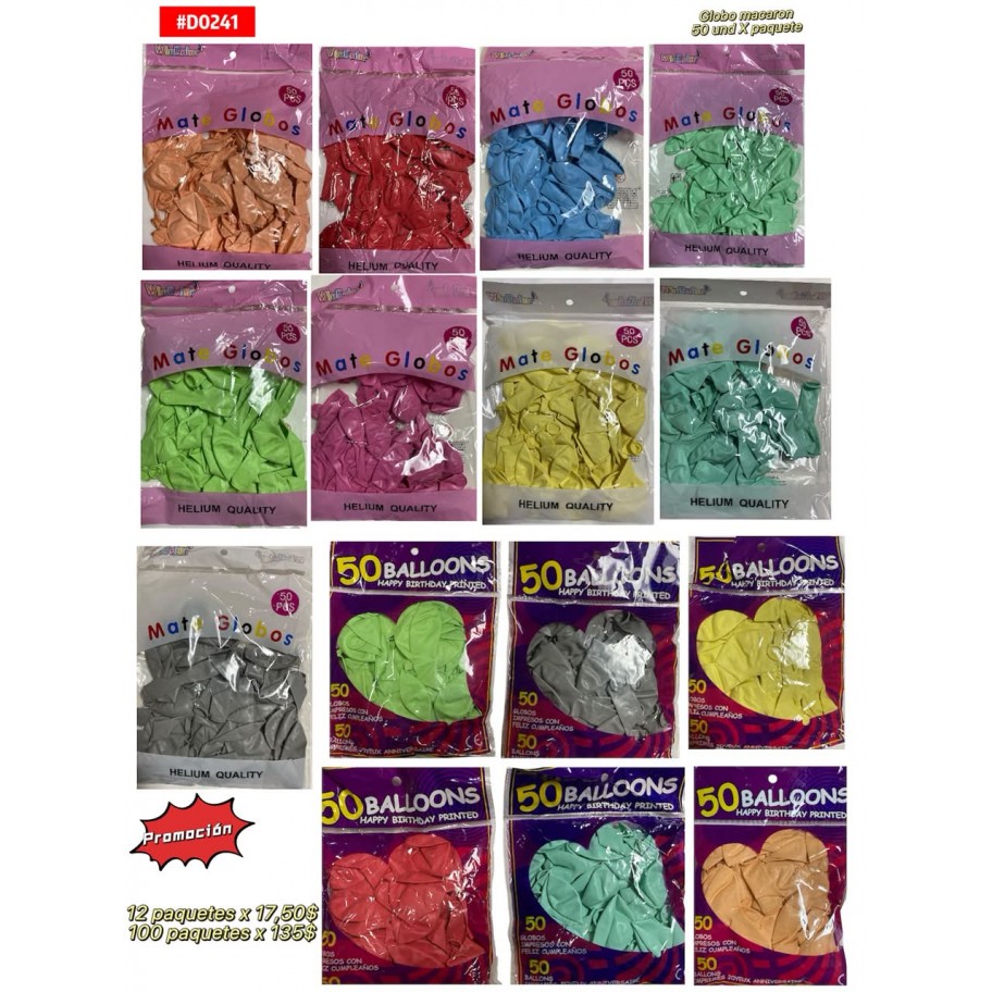 GLOBO LATEX MACARON 50uds x12pqs #D0241 PROMO
