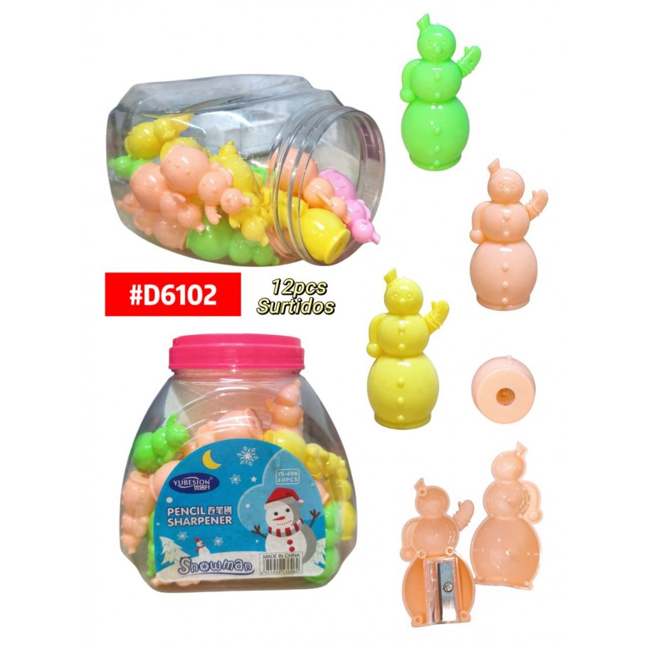 SACAPUNTAS FIGURA MUÑECO DE NIEVE *12uds #D6102