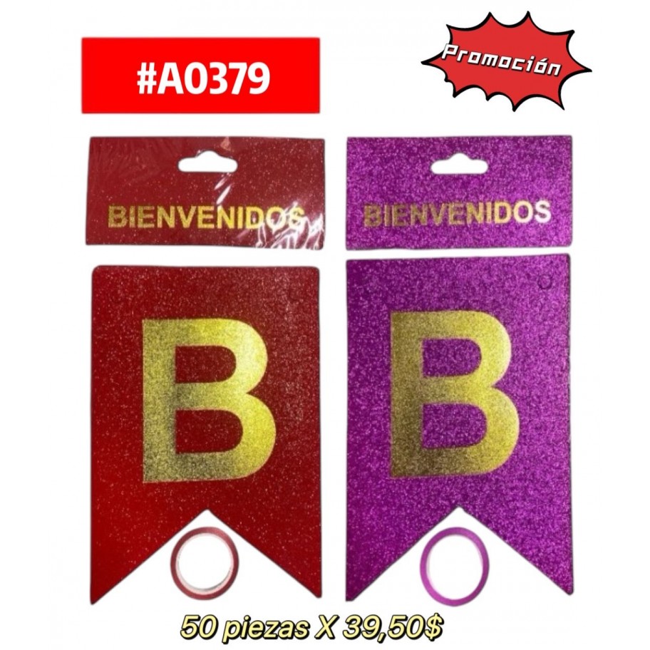 BANDERIN BIENVENIDOS ESCARCHADO *50uds #A0379 PROMO