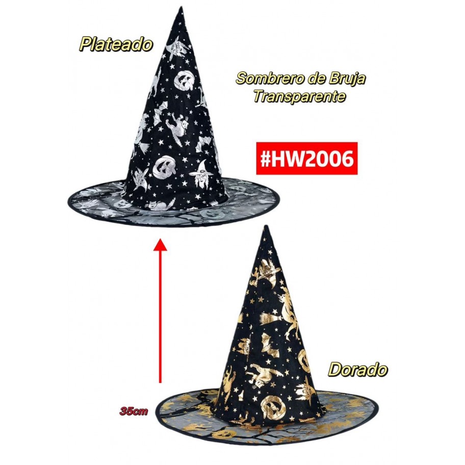 SOMBRERO BORDE TRANSPARENTE DE BRUJA HALLOWEEN #HW2006
