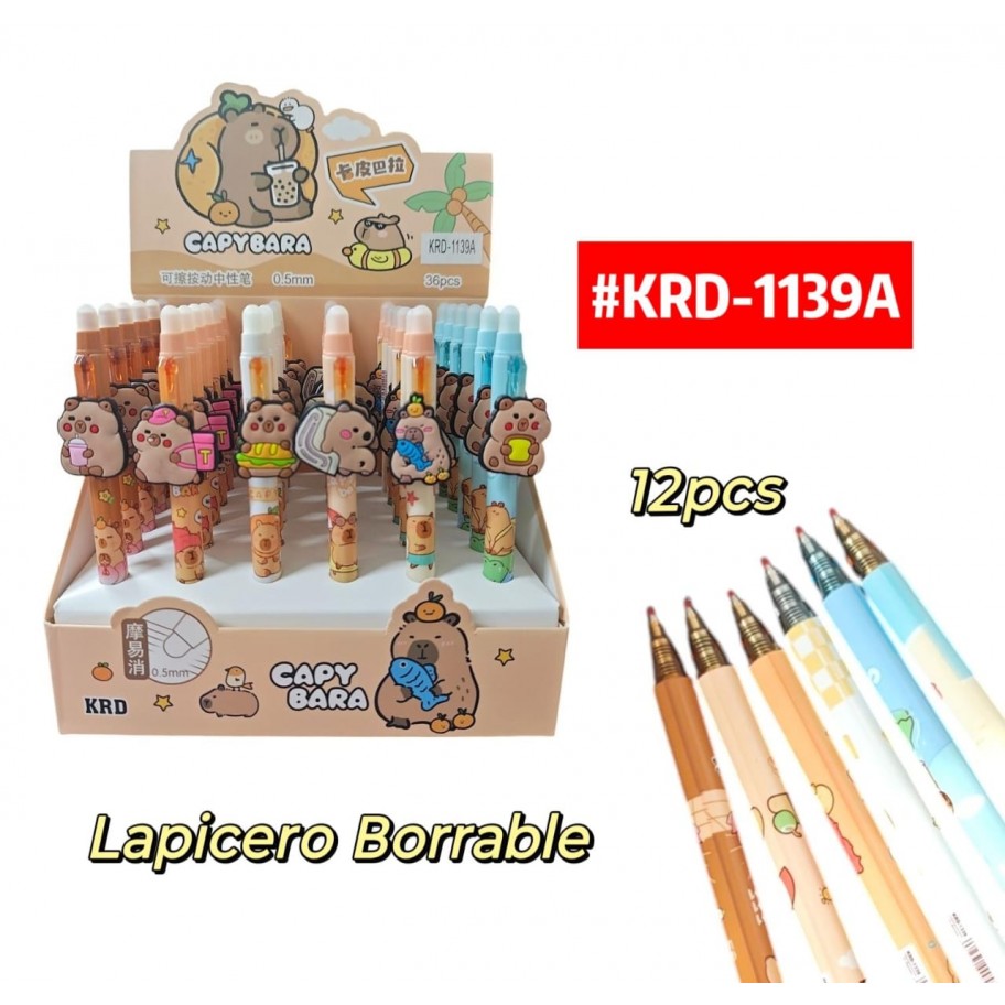 LAPICERO BORRABLE CAPYBARA 12uds #KRD-1139A
